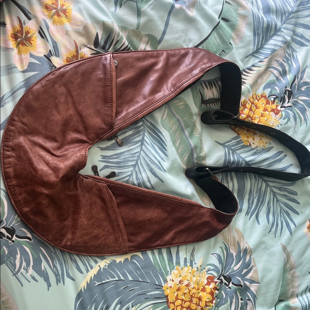 Brown Crescent Leather Shoulder Bag